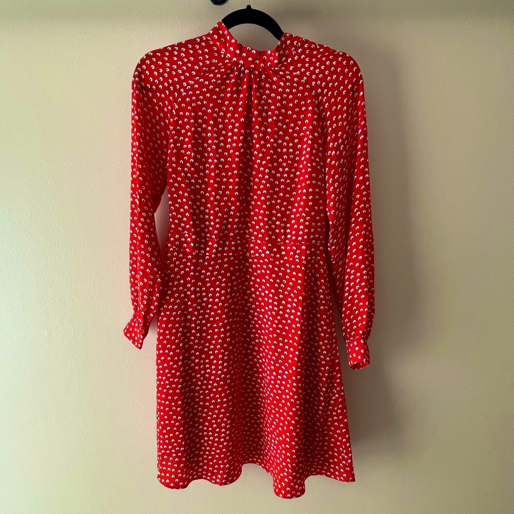 Banana Republic Womens Red Print Mandarin Collar Long Sleeve Secretary Dress